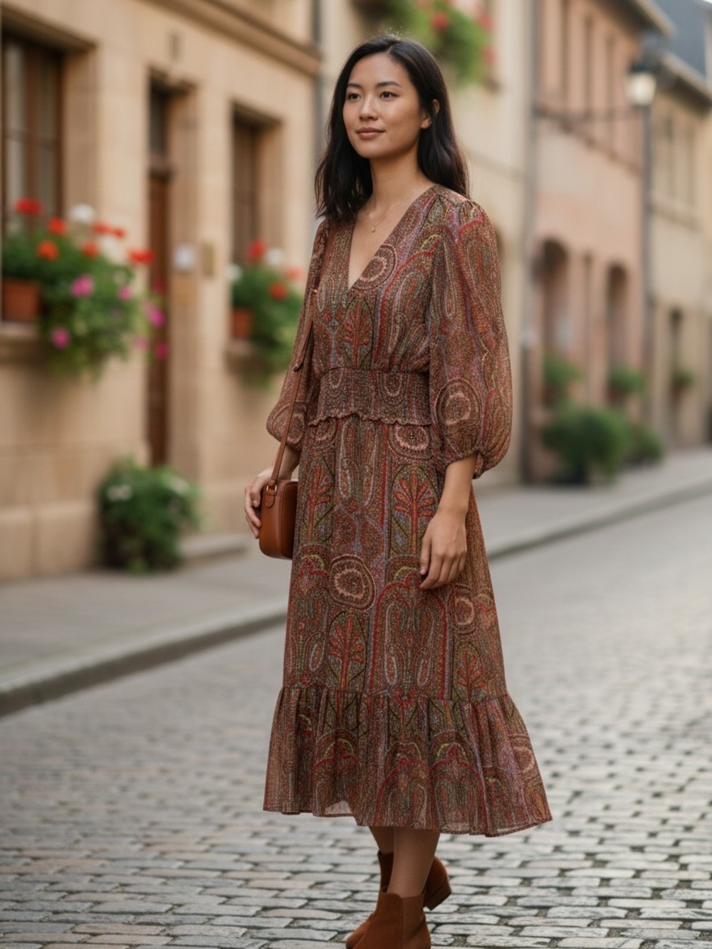 Ann Taylor Rust Paisley Midi Dress